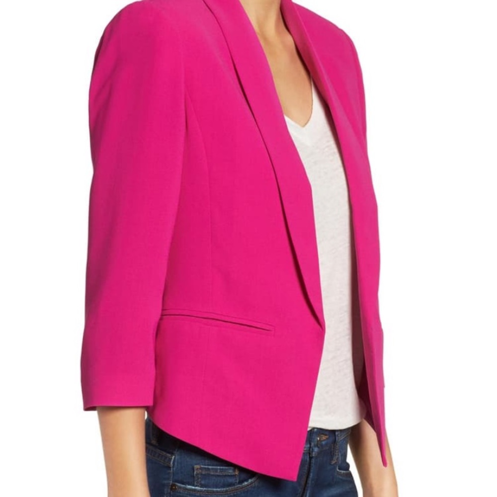 Mural Curve Open Front Shawl Collar Blazer XS pink